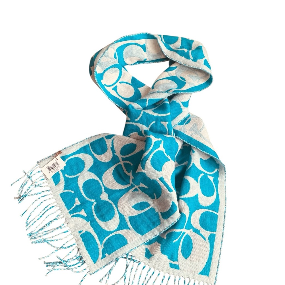 Coach Teal Merino Wool Signature Scarf - Picture 4 of 10